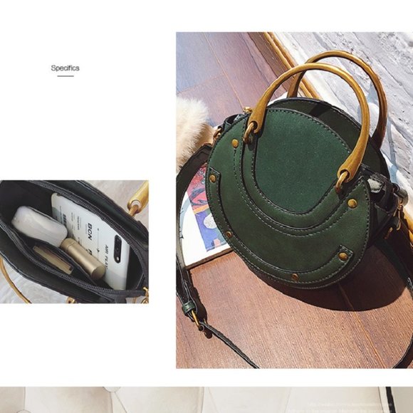 Crossbody Round Bag Small Leather Purse Crossbody Leather Bag - Dark Green - Picture 6 of 13